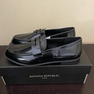 Banana Republic Black Patent Leather Loafers Penny Slip On